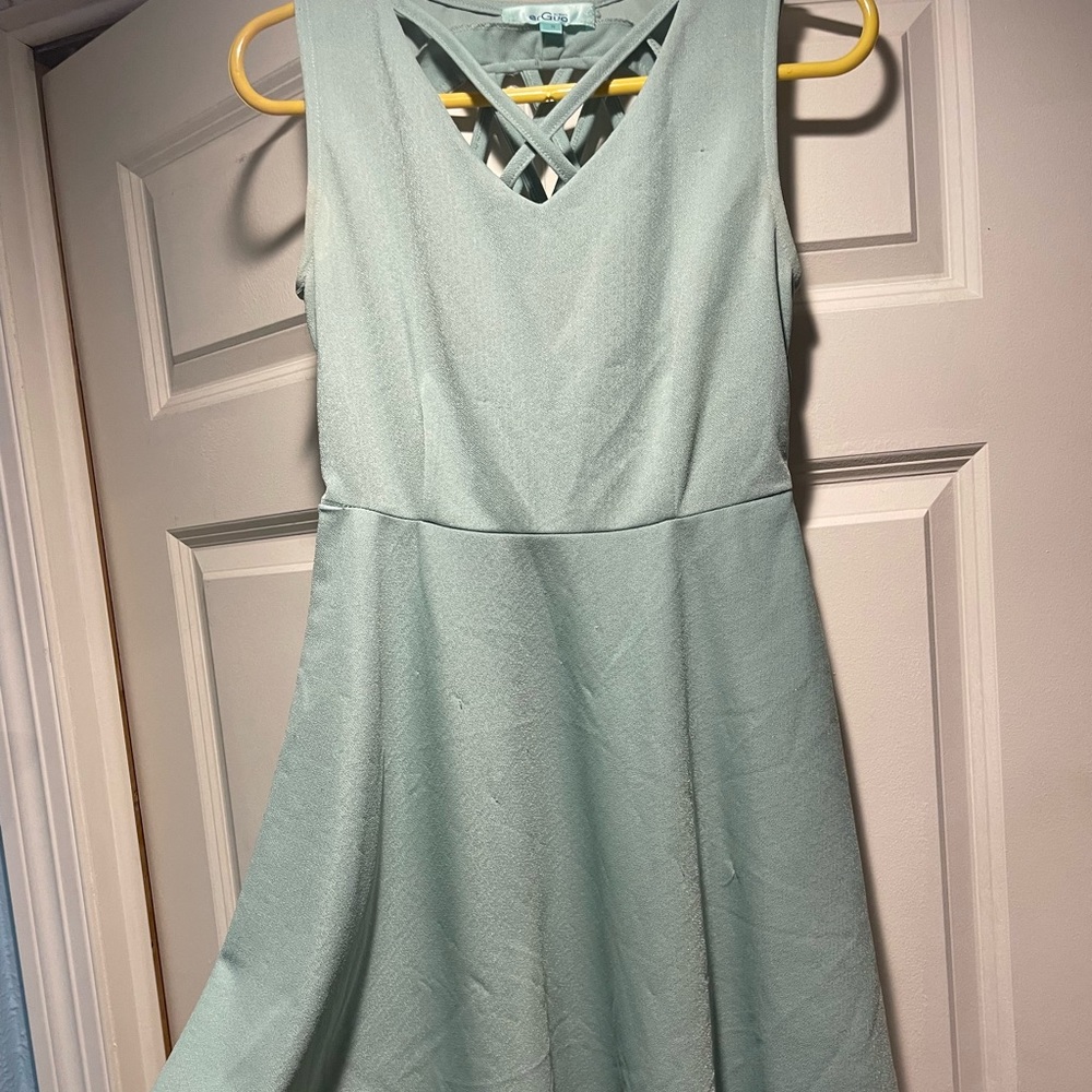 Mint green short sleeve zip up dress